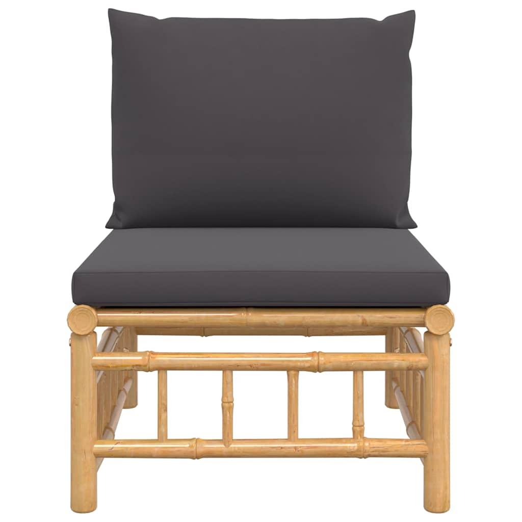 Garden Middle Sofa with Dark Grey Cushions Bamboo