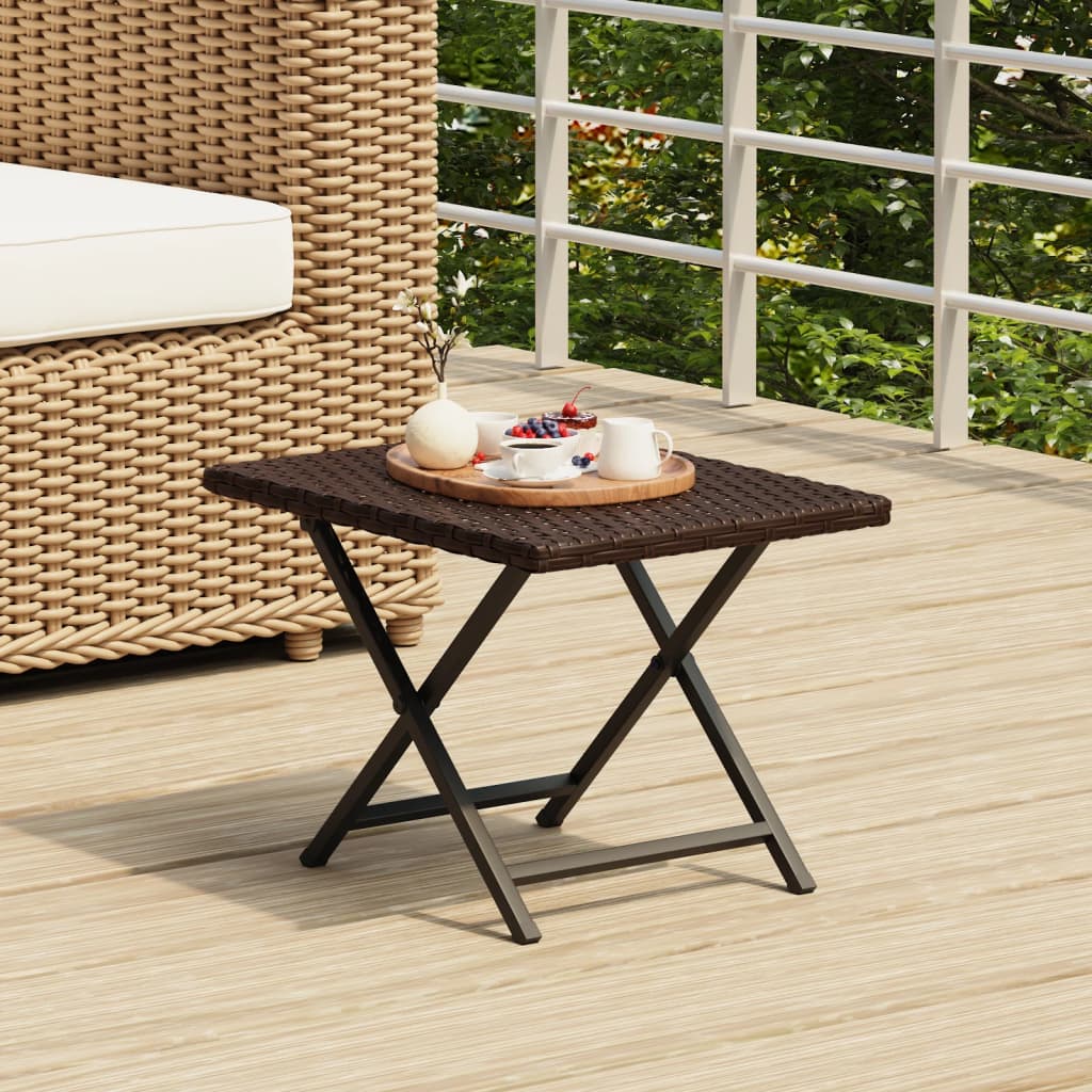 Folding Table Brown 45x35x32 cm Poly Rattan