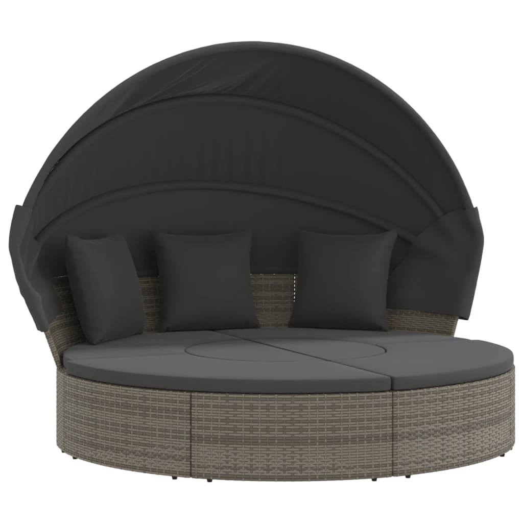 Outdoor Lounge Bed with Canopy and Cushions Grey Poly Rattan