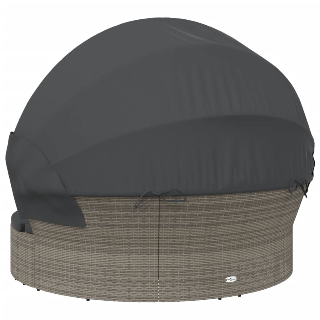 Outdoor Lounge Bed with Canopy and Cushions Grey Poly Rattan