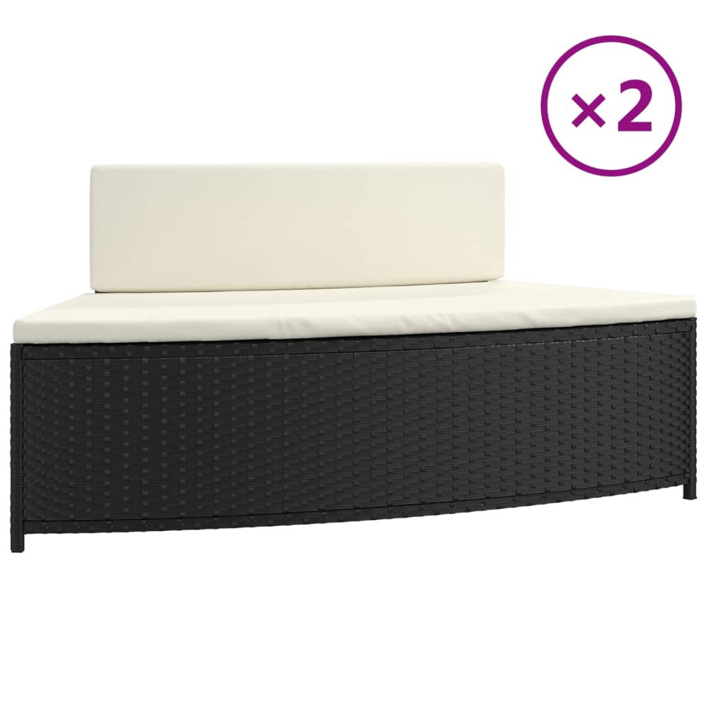 Spa Benches with Cushions 2 pcs Black Poly Rattan