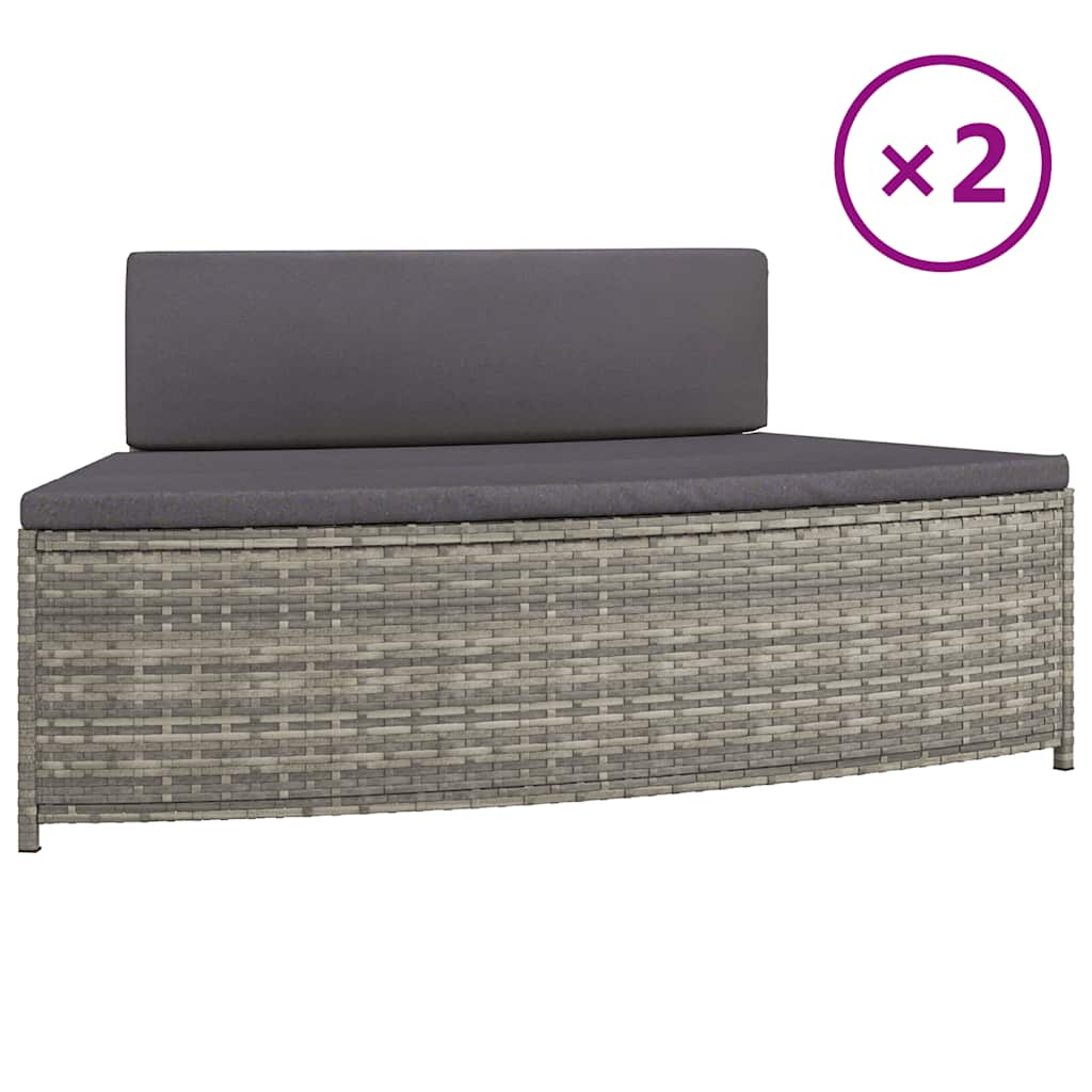 Spa Benches with Cushions 2 pcs Grey Poly Rattan