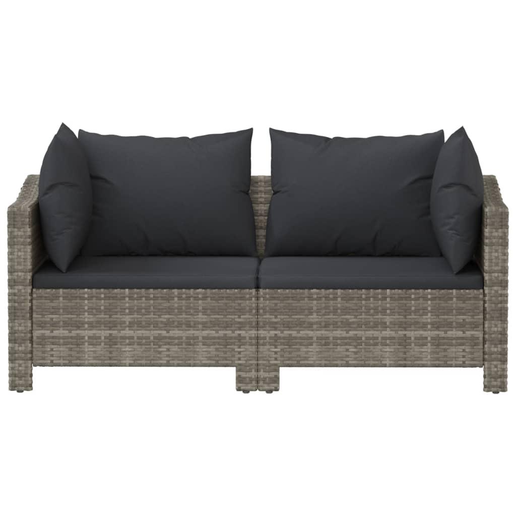 2 Piece Garden Lounge Set with Cushions Grey Poly Rattan