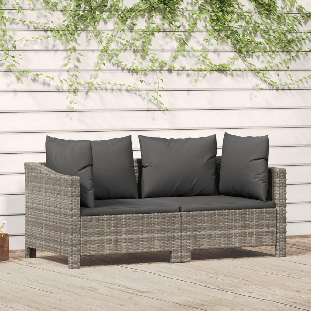 2 Piece Garden Lounge Set with Cushions Grey Poly Rattan
