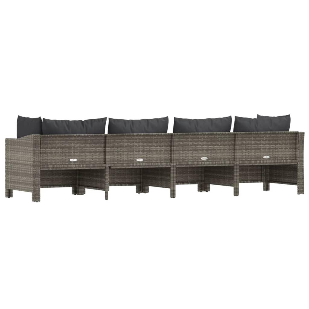 4 Piece Garden Lounge Set with Cushions Grey Poly Rattan
