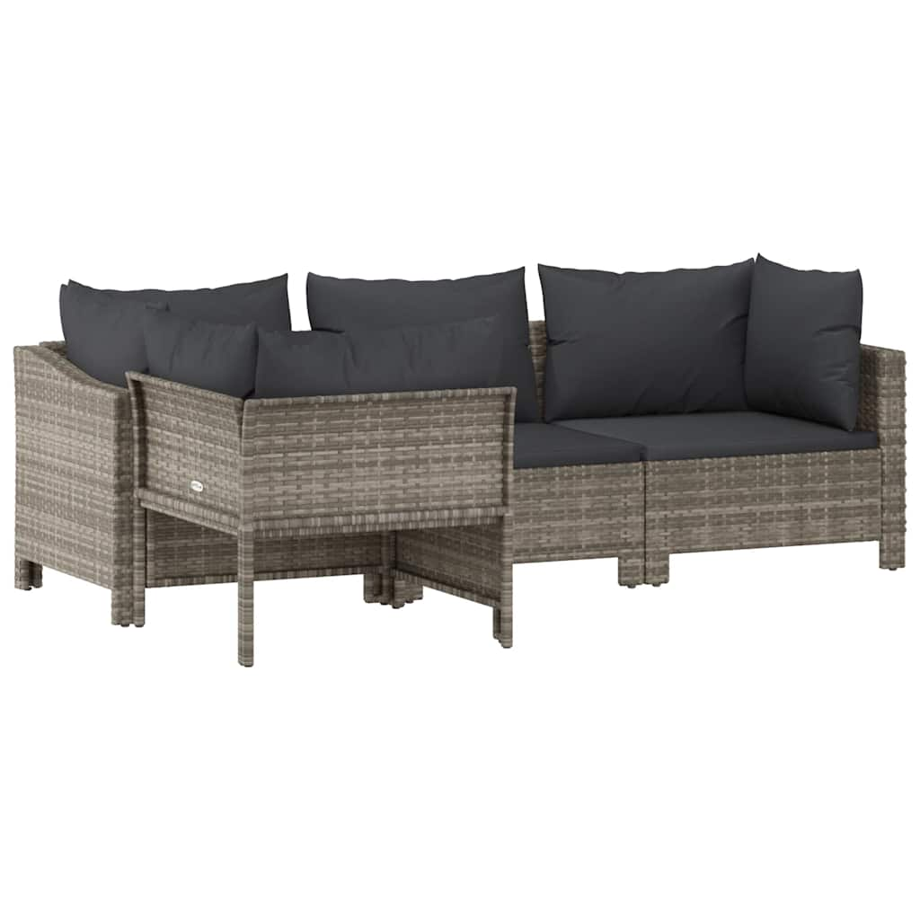 4 Piece Garden Lounge Set with Cushions Grey Poly Rattan