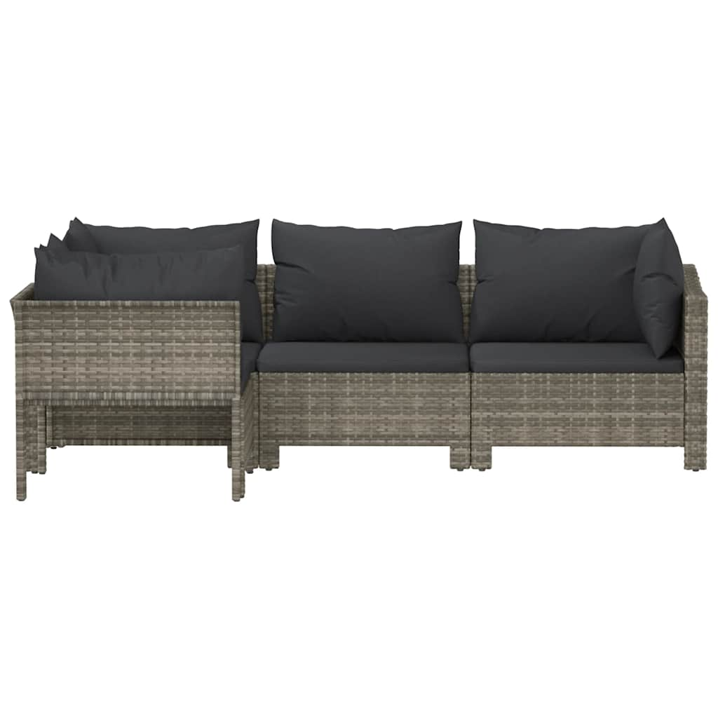 4 Piece Garden Lounge Set with Cushions Grey Poly Rattan