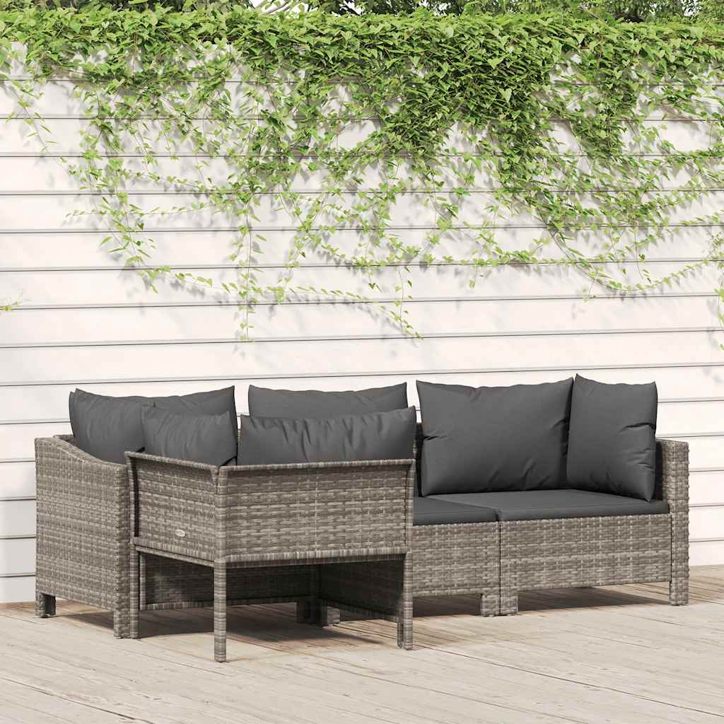 4 Piece Garden Lounge Set with Cushions Grey Poly Rattan