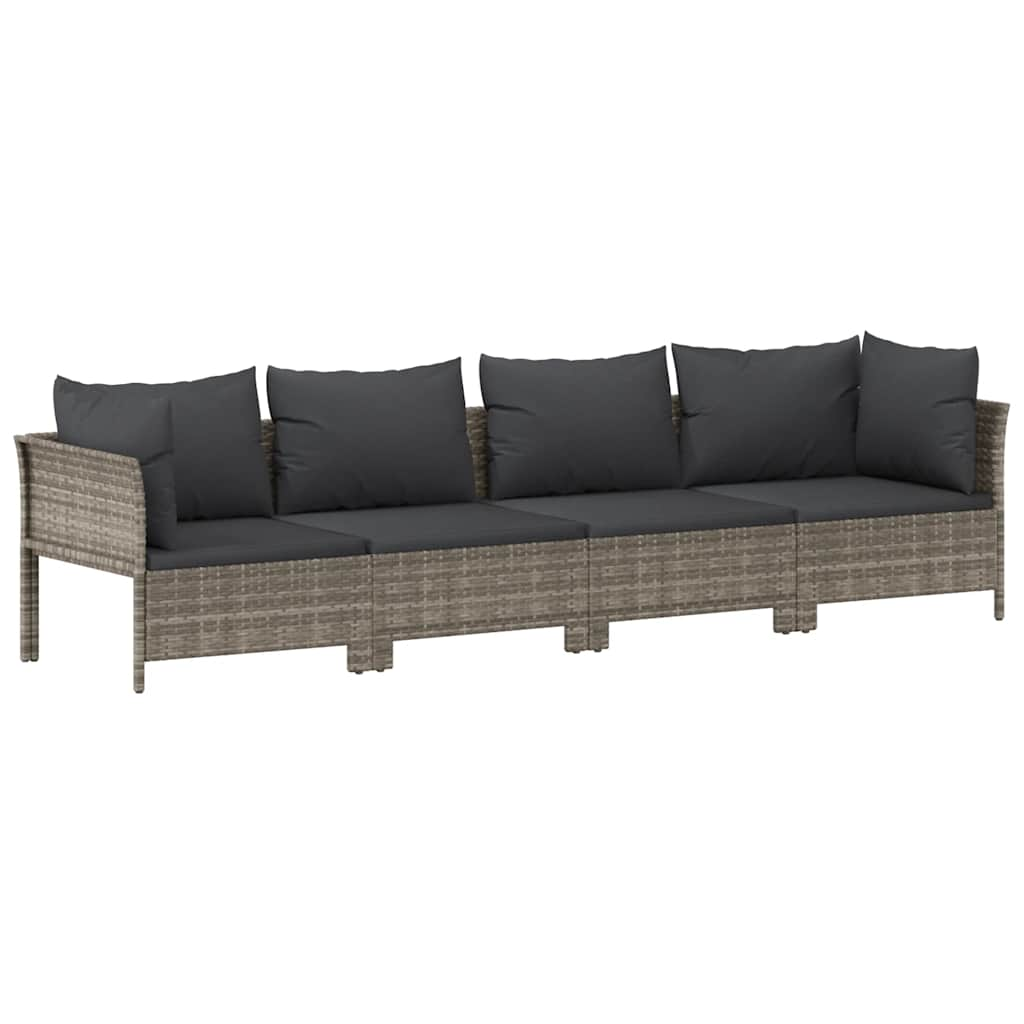 4 Piece Garden Lounge Set with Cushions Grey Poly Rattan