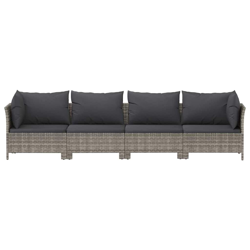 4 Piece Garden Lounge Set with Cushions Grey Poly Rattan