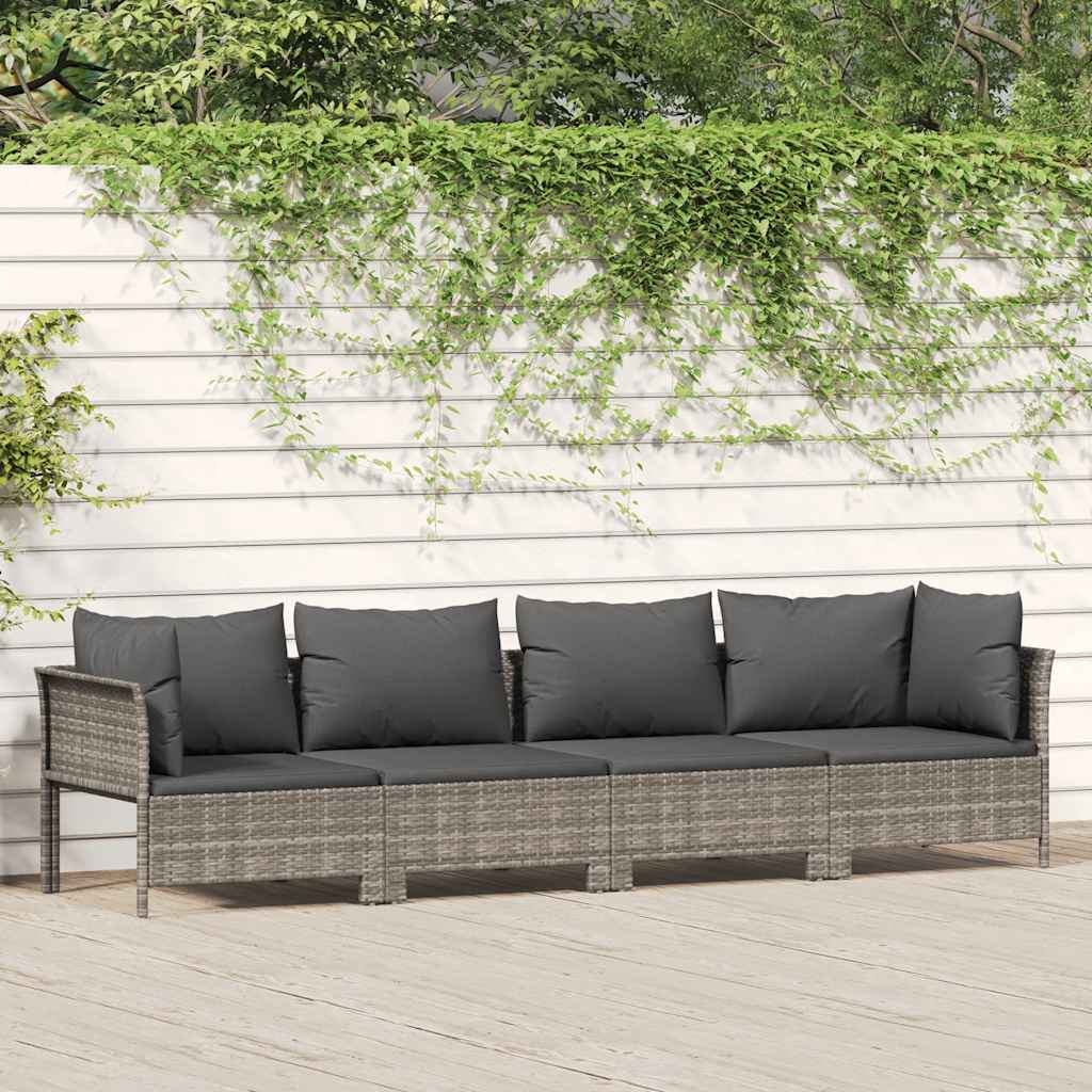 4 Piece Garden Lounge Set with Cushions Grey Poly Rattan