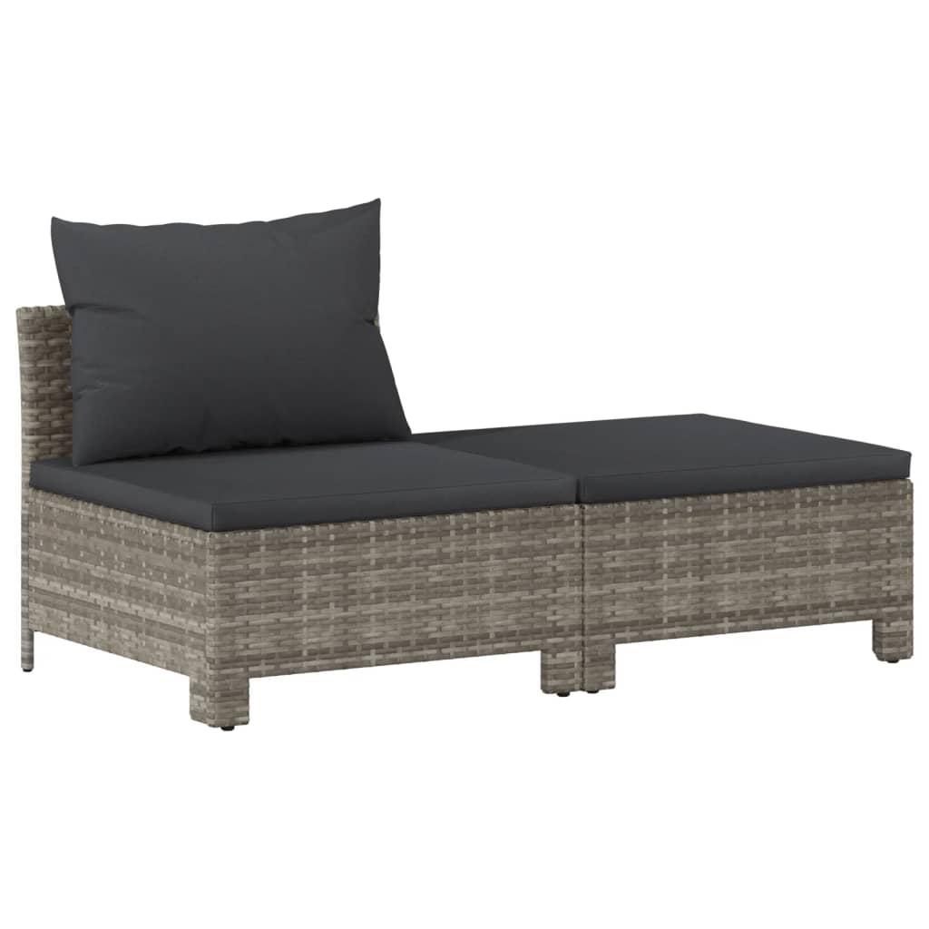 2 Piece Garden Lounge Set with Cushions Grey Poly Rattan