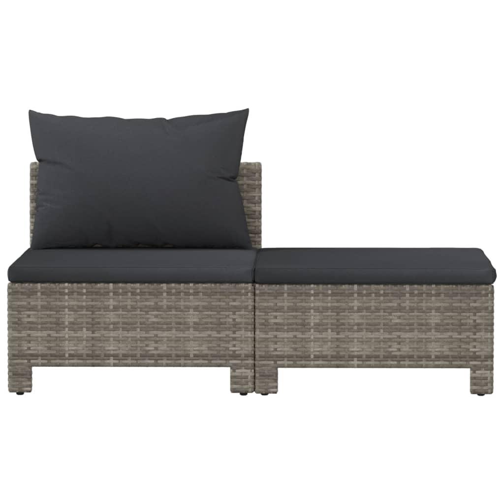 2 Piece Garden Lounge Set with Cushions Grey Poly Rattan