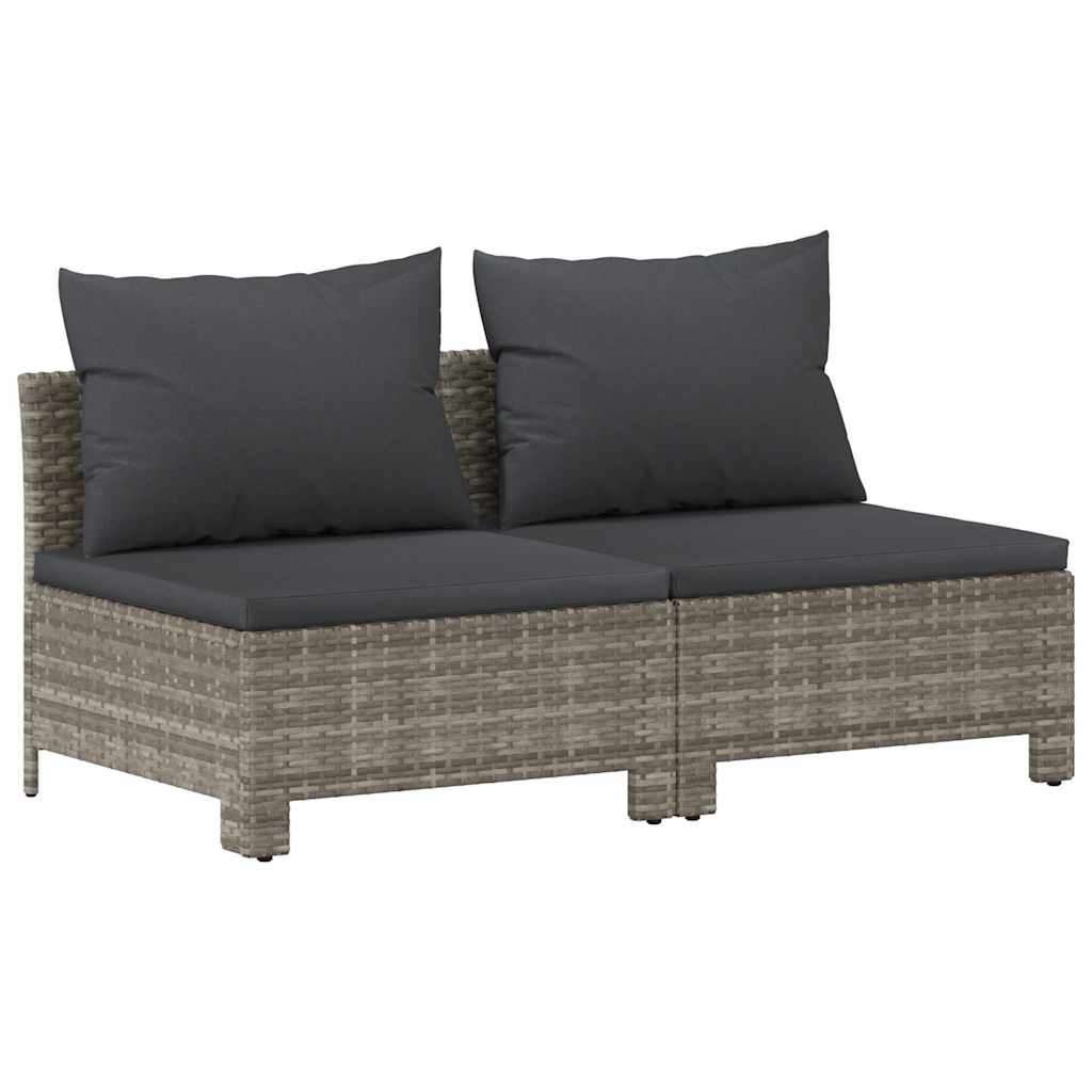 2-Seater Garden Sofa with Cushions Grey Poly Rattan