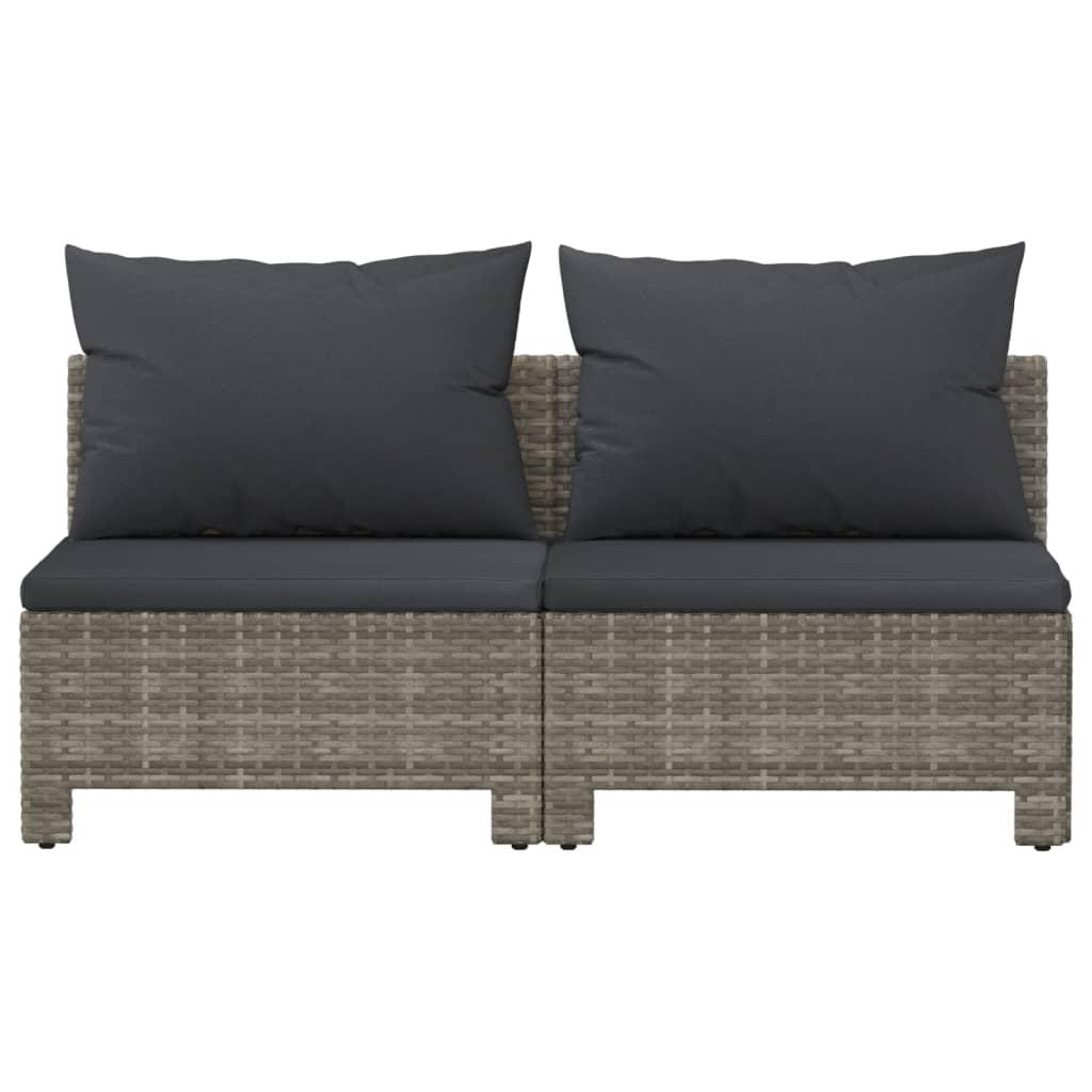 2-Seater Garden Sofa with Cushions Grey Poly Rattan