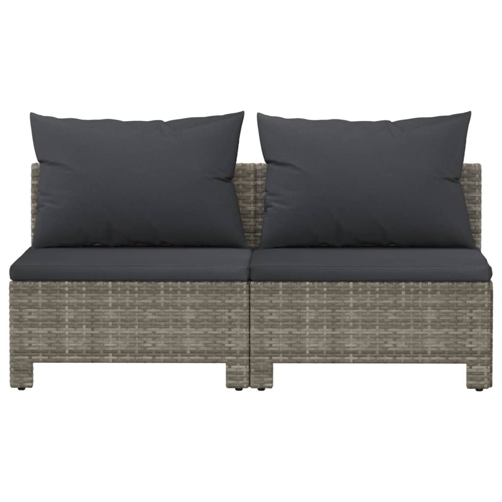 2-Seater Garden Sofa with Cushions Grey Poly Rattan