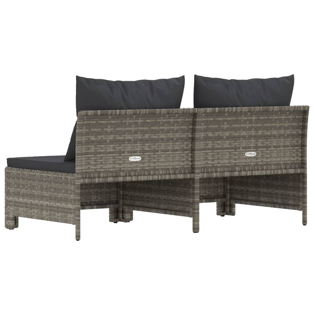 2-Seater Garden Sofa with Cushions Grey Poly Rattan