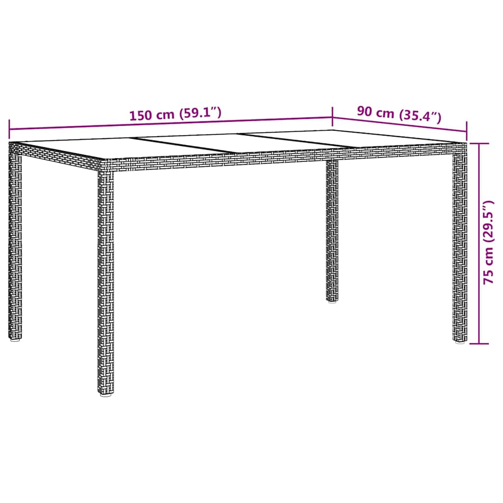 Garden Table Brown 150 x 90 x 75 cm Poly Rattan