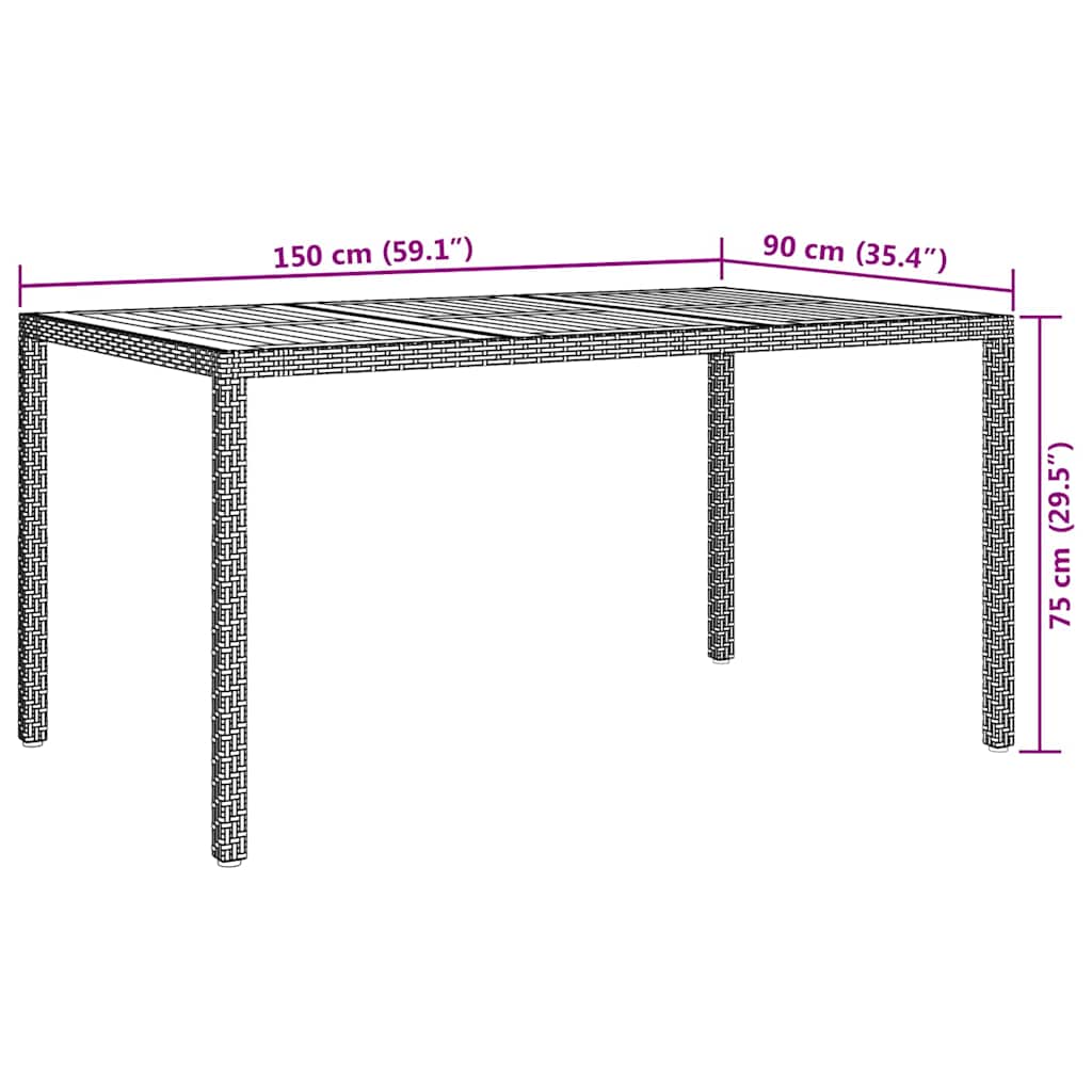 Garden Table Black 150 x 90 x 75 cm Poly Rattan