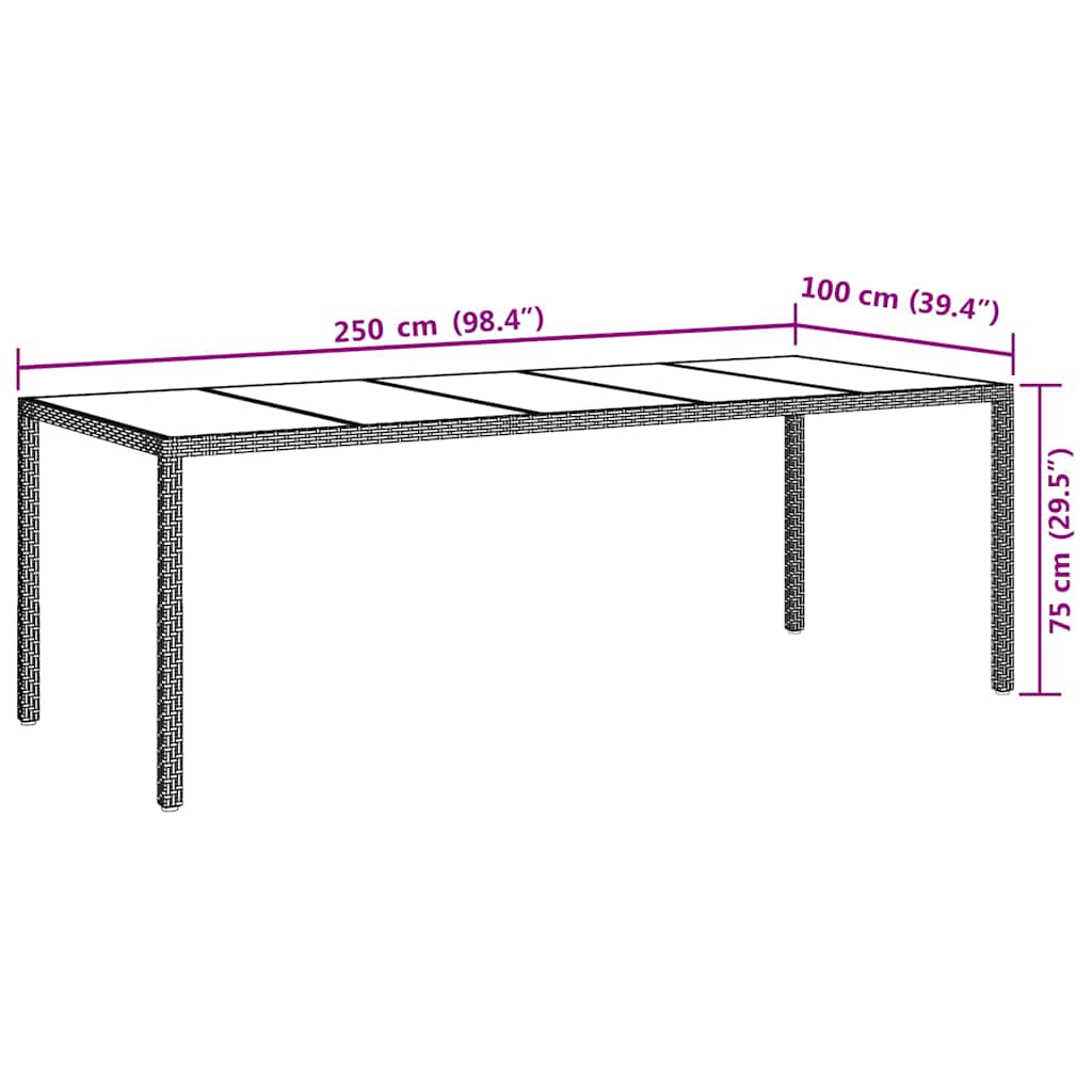 Garden Table Grey 250 x 100 x 75 cm Poly Rattan