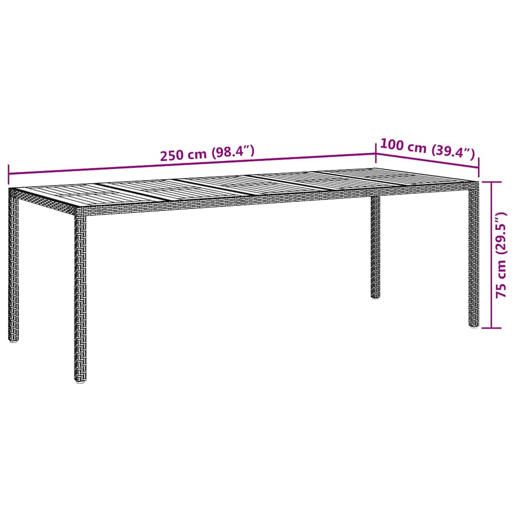 Garden Table Grey 250 x 100 x 75 cm Poly Rattan