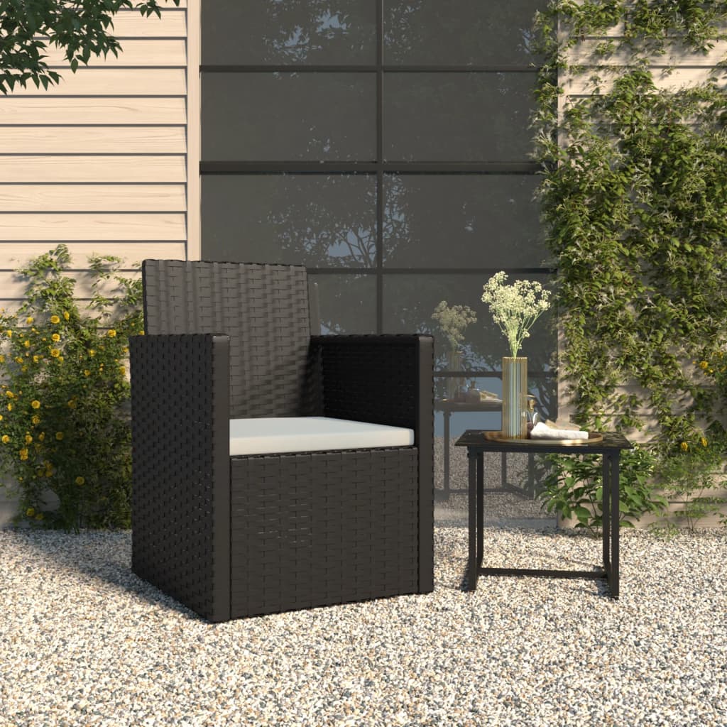 Garden Armchair with Cushion Black Poly Rattan