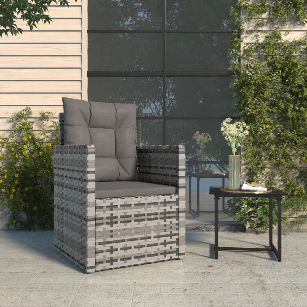 Garden Armchair with Cushions Grey Poly Rattan