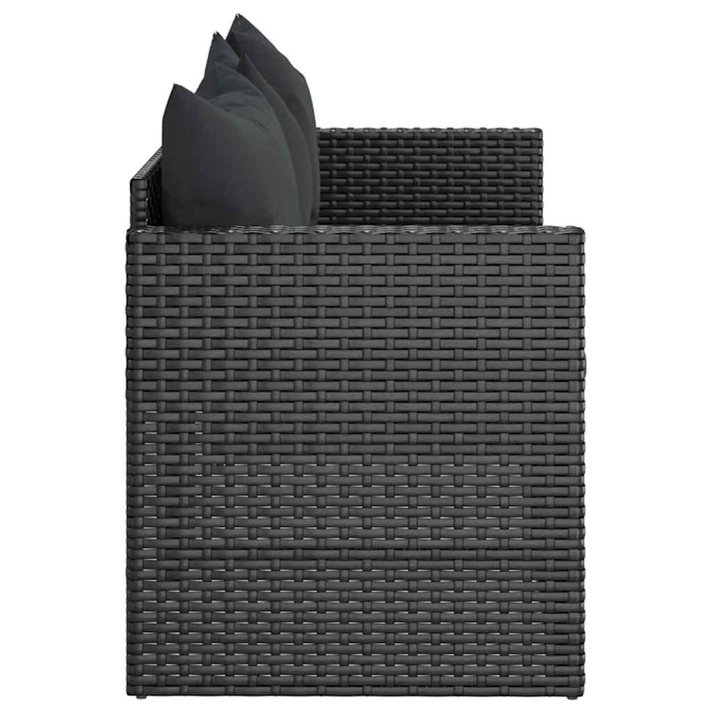 3-Seater Garden Sofa with Cushions Black Poly Rattan