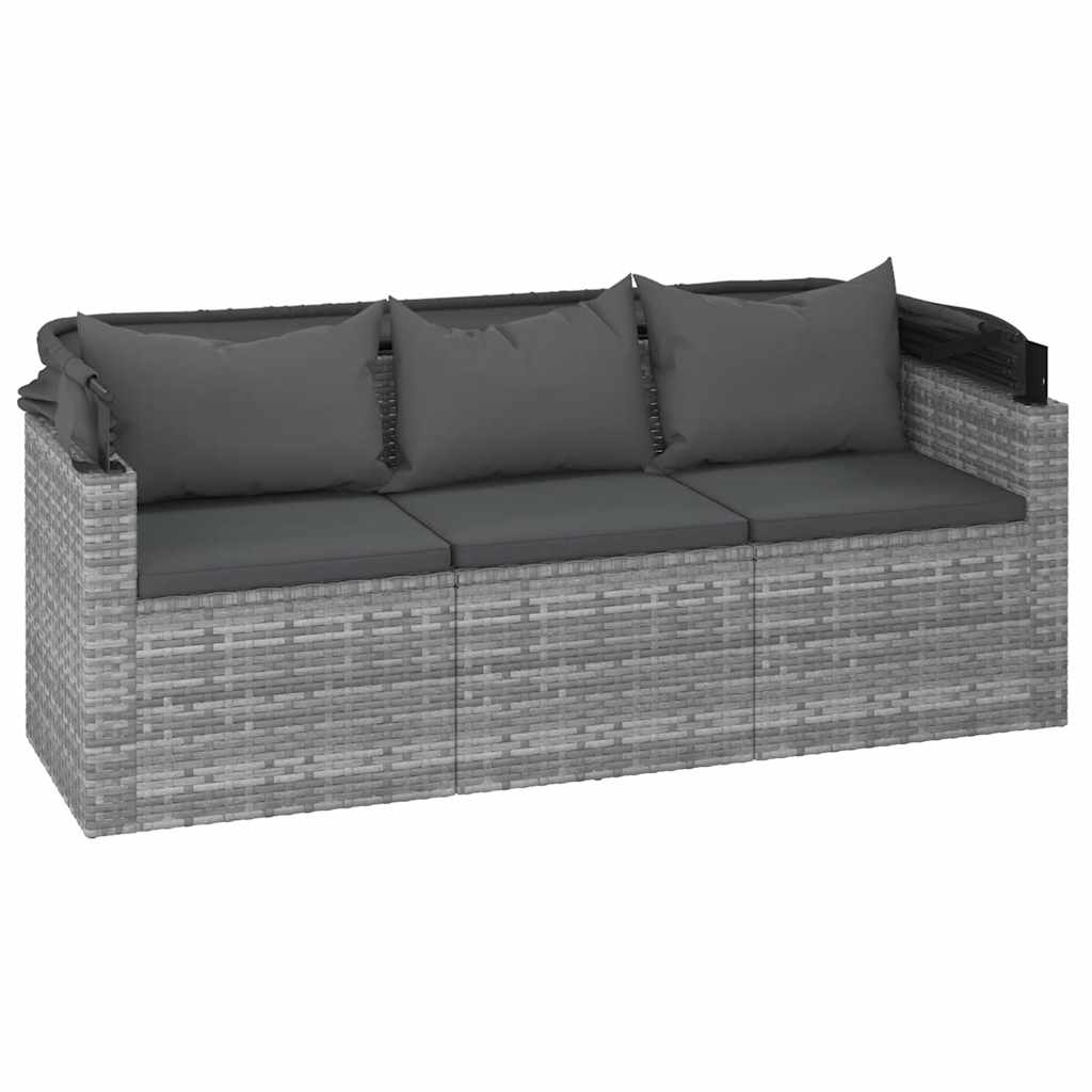 3-Seater Garden Sofa with Roof and Footstool Grey Poly Rattan