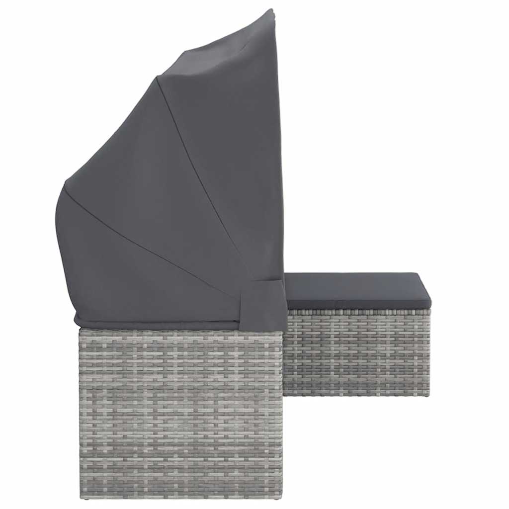 3-Seater Garden Sofa with Roof and Footstool Grey Poly Rattan