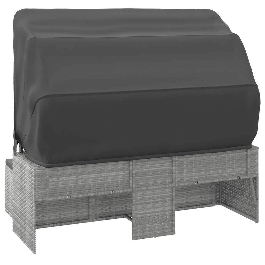 3-Seater Garden Sofa with Roof and Footstool Grey Poly Rattan