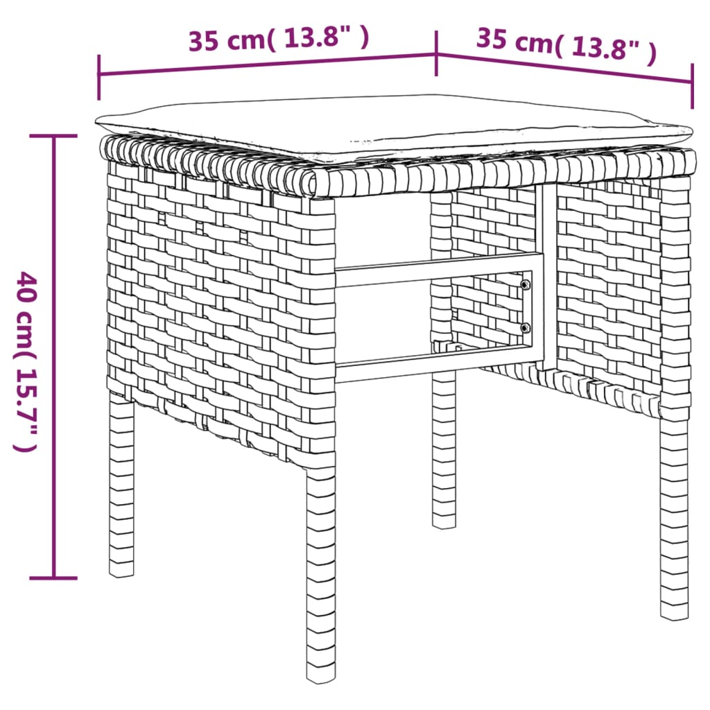 Garden Footstools with Cushions 4 pcs Black Poly Rattan