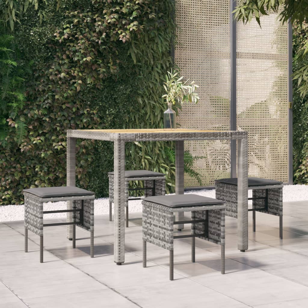 Garden Footstools with Cushions 4 pcs Grey Poly Rattan