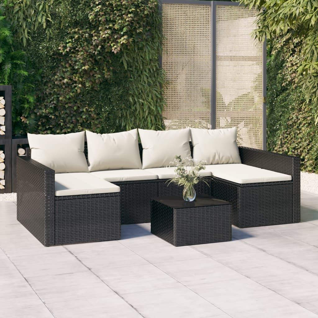 2 Piece Garden Lounge Set with Cushions Black Poly Rattan