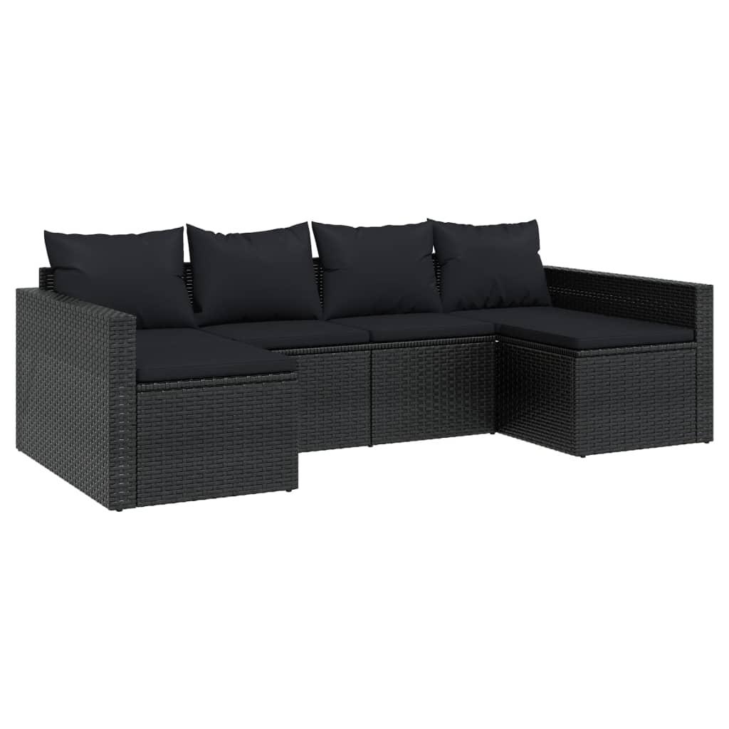 2 Piece Garden Lounge Set with Cushions Black Poly Rattan