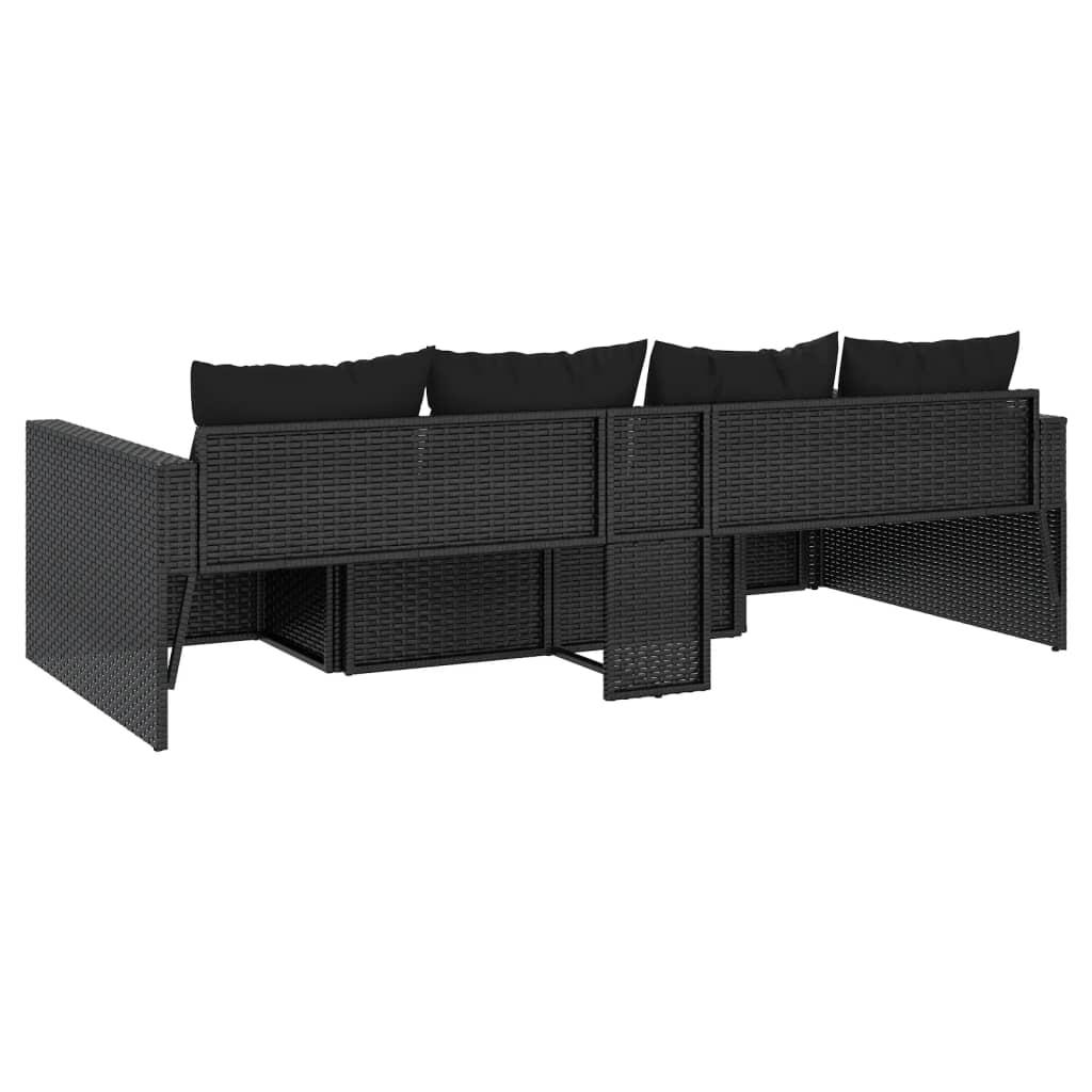 2 Piece Garden Lounge Set with Cushions Black Poly Rattan