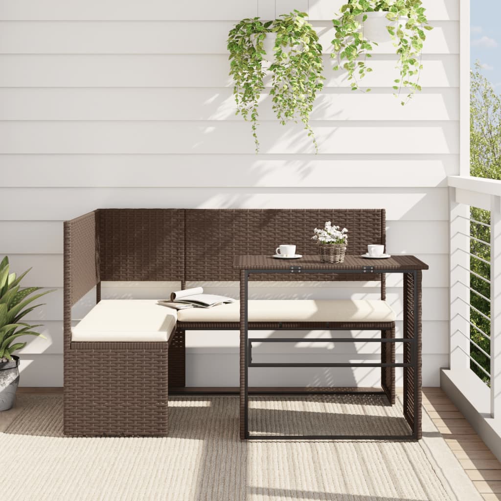 Garden Sofa with Table and Cushions L-Shaped Brown Poly Rattan