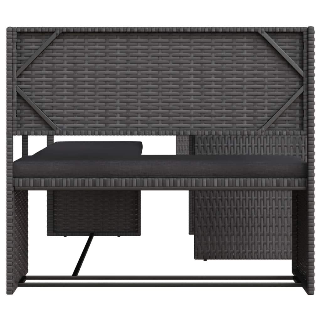 Garden Sofa with Table and Cushions L-Shaped Black Poly Rattan