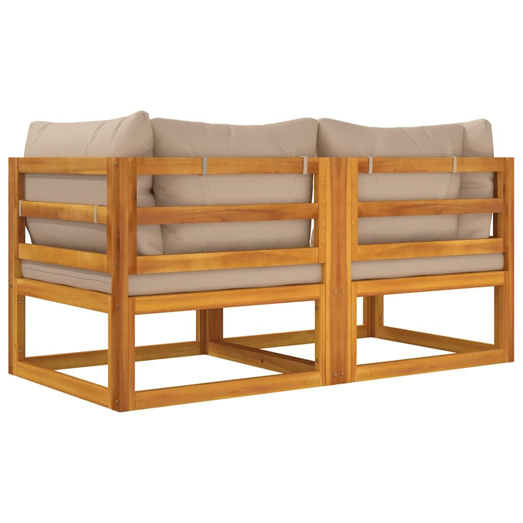 Sectional Corner Sofas 2 pcs with Taupe Cushions Solid Wood Acacia