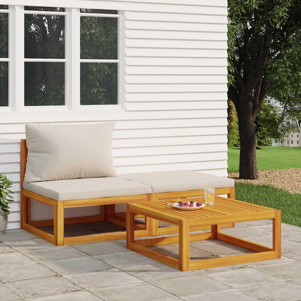 3 Piece Garden Lounge Set with Cushions Solid Wood Acacia