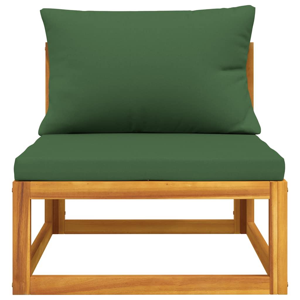 Garden Middle Sofa with Green Cushions Solid Wood Acacia