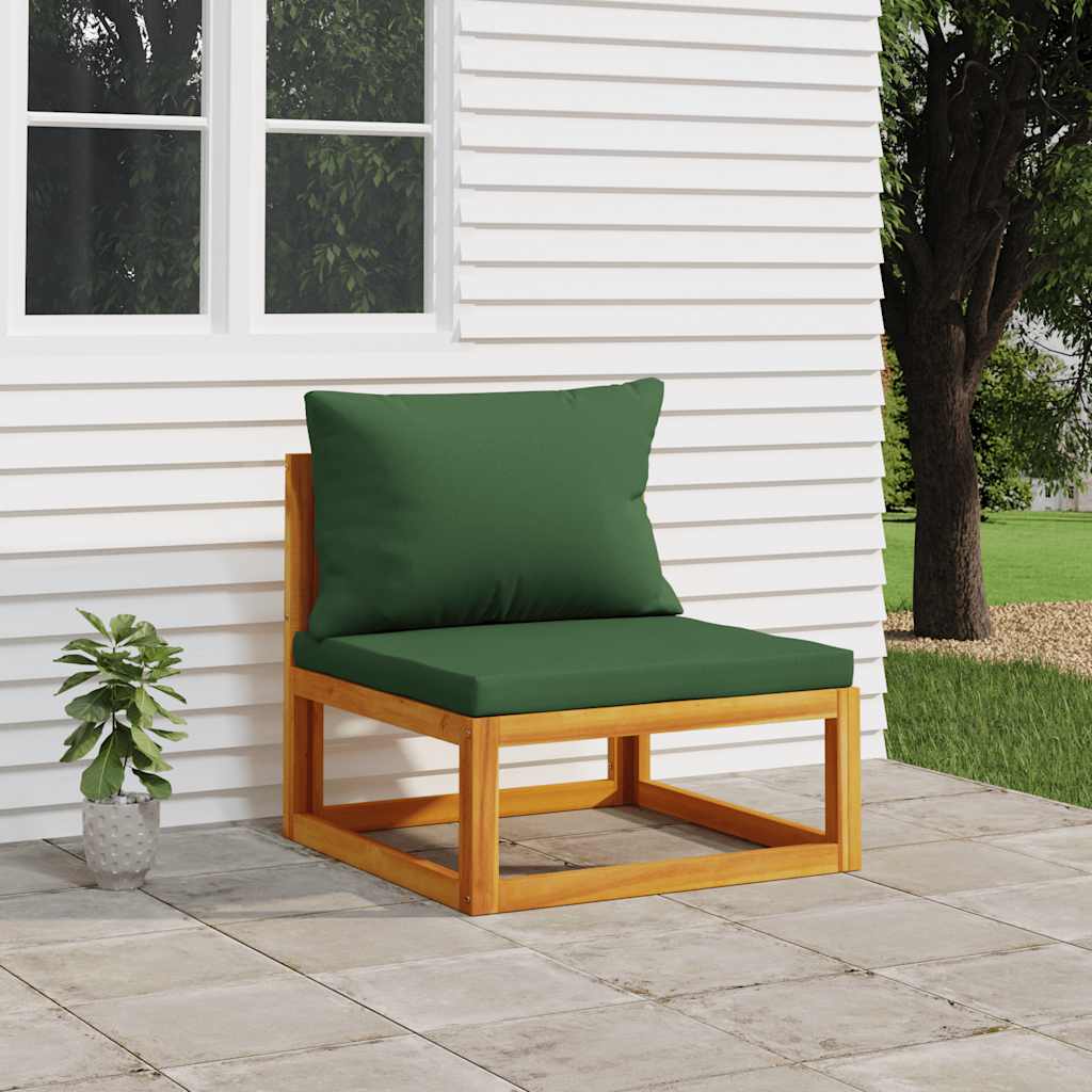 Garden Middle Sofa with Green Cushions Solid Wood Acacia