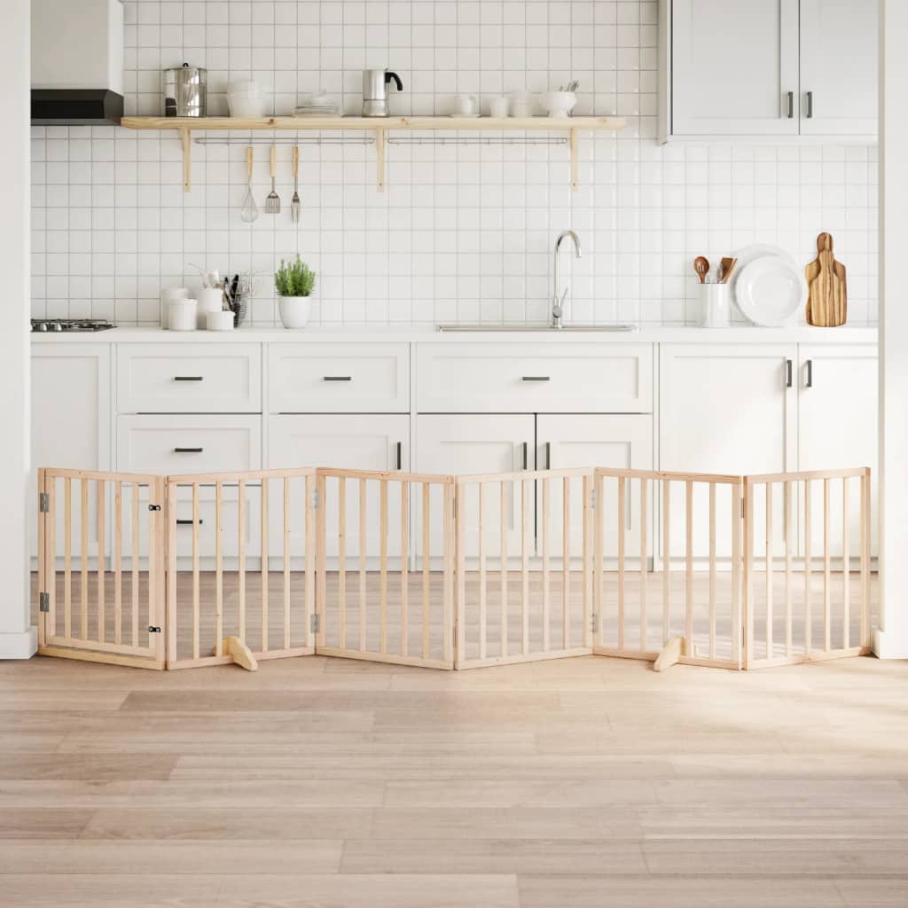 Dog Gate with Door Foldable 6 Panels 300 cm Poplar Wood