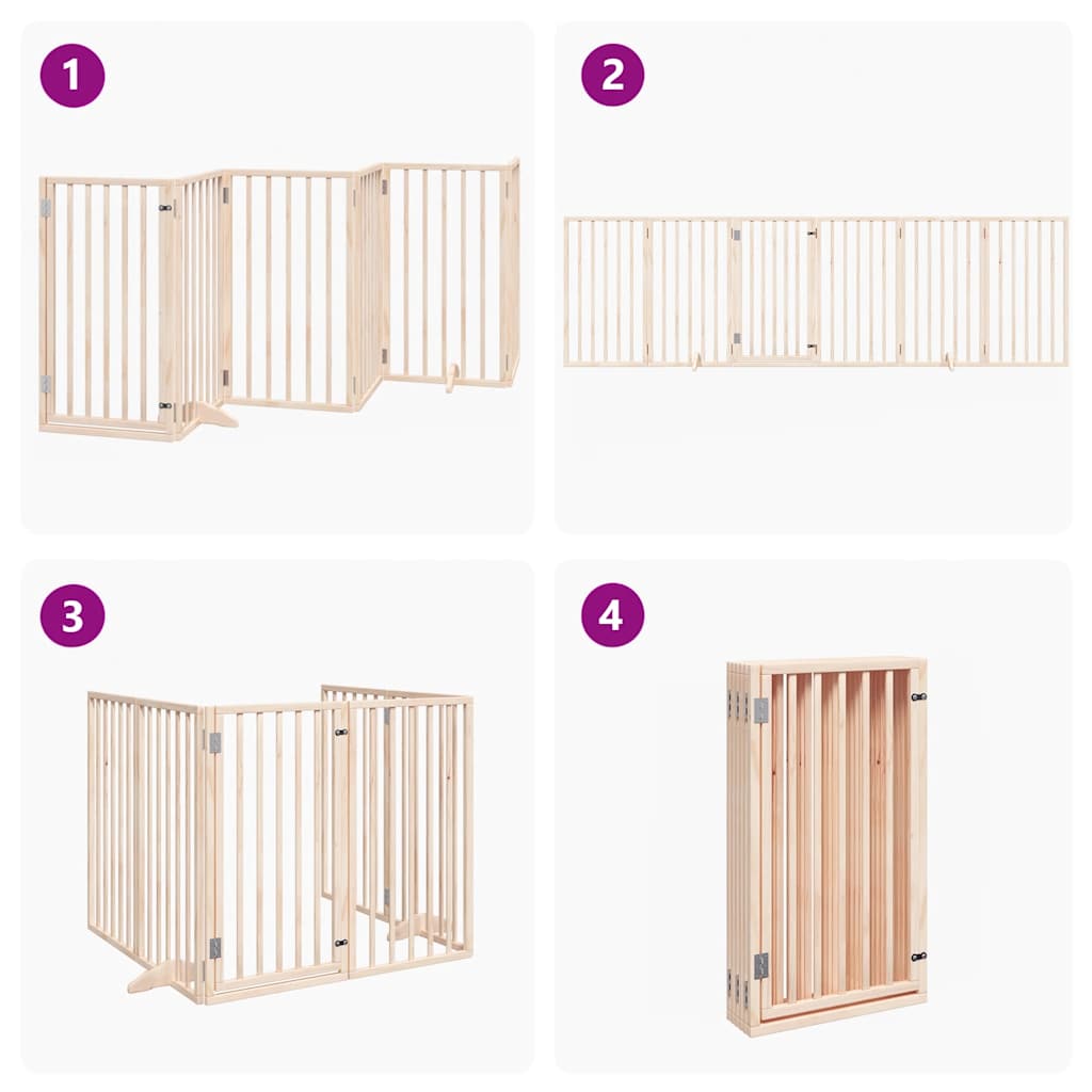 Dog Gate with Door Foldable 6 Panels 300 cm Poplar Wood