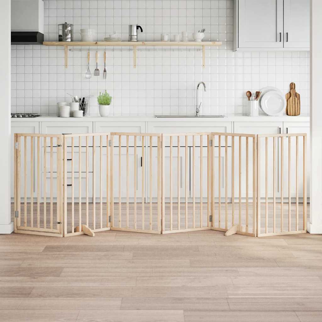 Dog Gate with Door Foldable 6 Panels 300 cm Poplar Wood