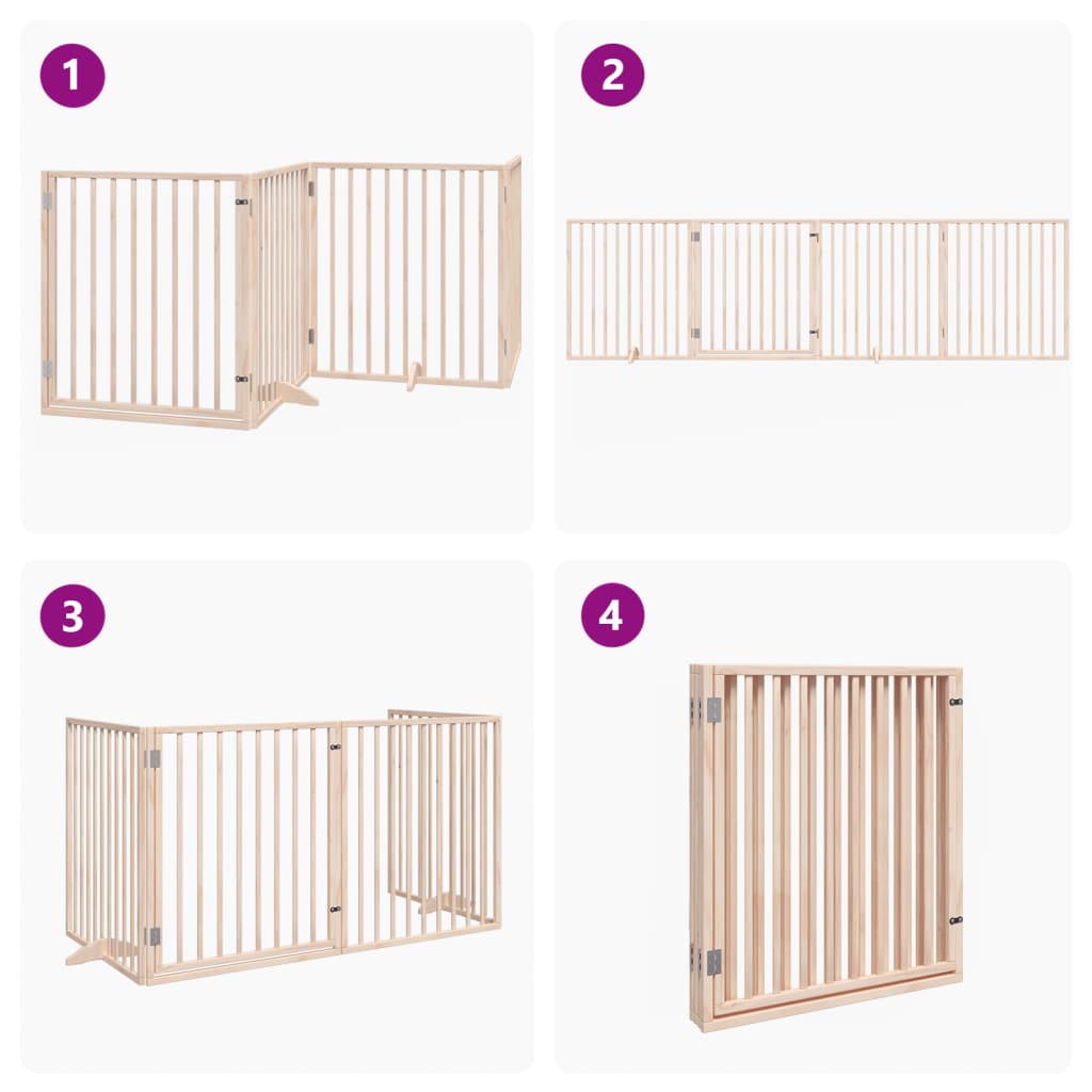 Dog Gate with Door Foldable 4 Panels 320 cm Poplar Wood