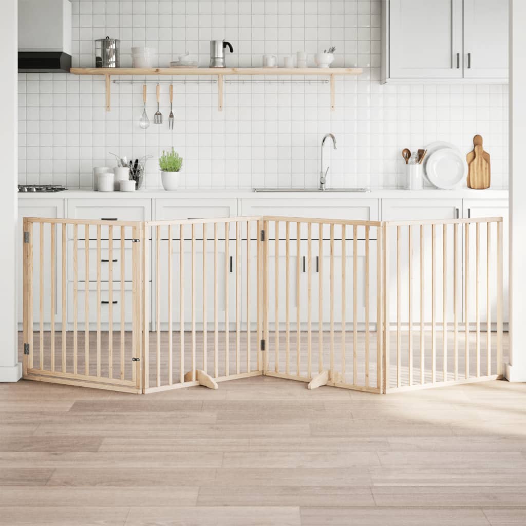 Dog Gate with Door Foldable 4 Panels 320 cm Poplar Wood