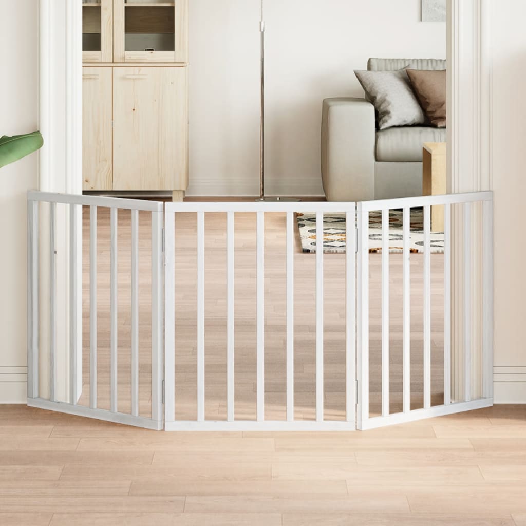Dog Gate Foldable 3 Panels White 150 cm Poplar Wood