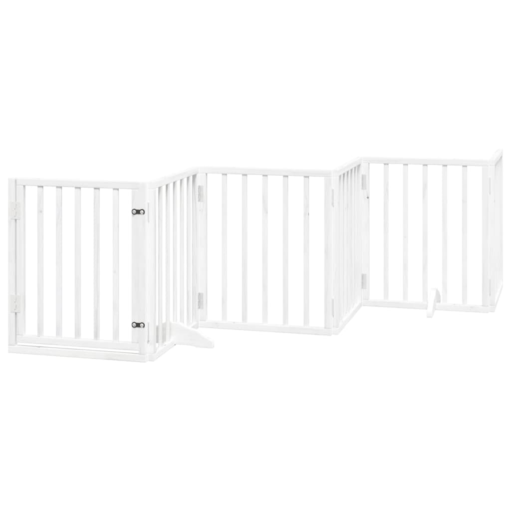 Dog Gate with Door Foldable 6 Panels White 300 cm Poplar Wood
