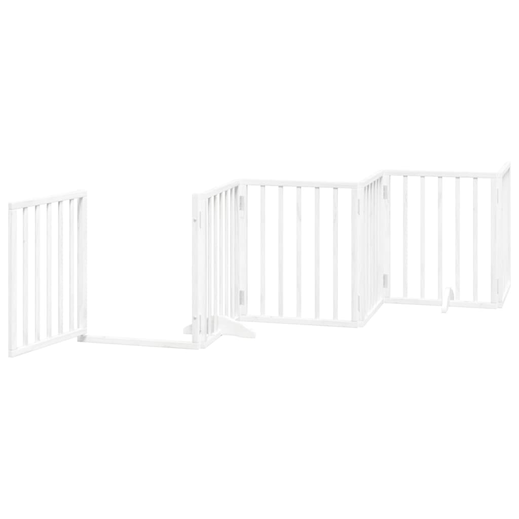 Dog Gate with Door Foldable 6 Panels White 300 cm Poplar Wood